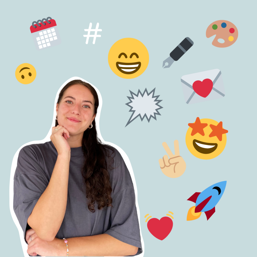 Hannah Natterer inmitten von Emojis und Hashtags